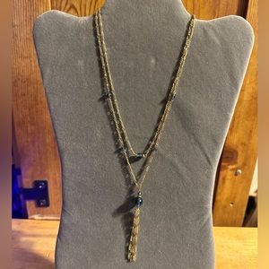 Gold Tone Layer Beaded Tassel Necklace
